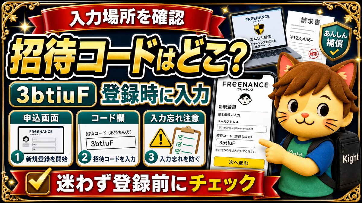 フリーナンス招待コードの入力場所を確認
